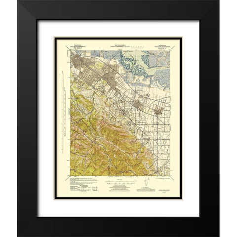 Palo Alto California Quad - USGS 1943 Black Modern Wood Framed Art Print with Double Matting by USGS