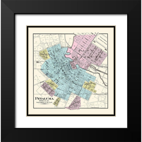 Petaluma California - Thompson 1877 Black Modern Wood Framed Art Print with Double Matting by Thompson