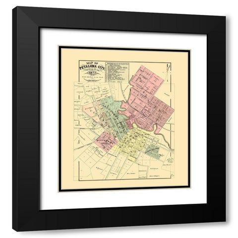 Petaluma California Landowner - Thompson 1877 Black Modern Wood Framed Art Print with Double Matting by Thompson