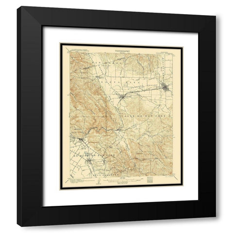 Pleasanton California Quad - USGS 1906 Black Modern Wood Framed Art Print with Double Matting by USGS