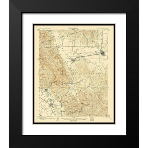 Pleasanton California Quad - USGS 1906 Black Modern Wood Framed Art Print with Double Matting by USGS