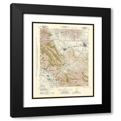 Pleasanton California Quad - USGS 1943 Black Modern Wood Framed Art Print with Double Matting by USGS
