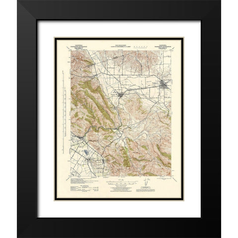 Pleasanton California Quad - USGS 1943 Black Modern Wood Framed Art Print with Double Matting by USGS