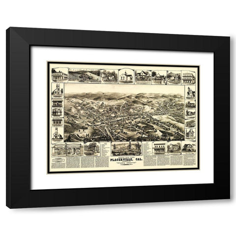 Placerville California - Elliot 1888 Black Modern Wood Framed Art Print with Double Matting by Elliot