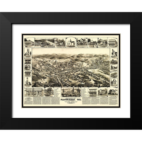 Placerville California - Elliot 1888 Black Modern Wood Framed Art Print with Double Matting by Elliot