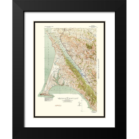 Point Reyes California Quad - USGS 1940 Black Modern Wood Framed Art Print with Double Matting by USGS