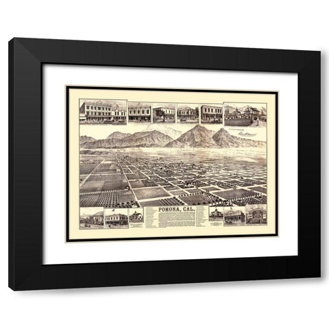 Pomona California - Elliot 1886 Black Modern Wood Framed Art Print with Double Matting by Elliot