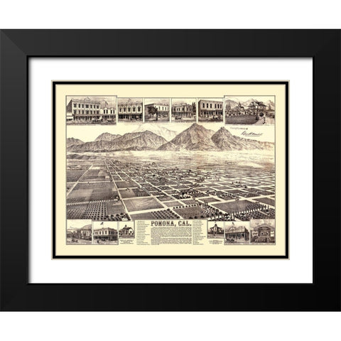 Pomona California - Elliot 1886 Black Modern Wood Framed Art Print with Double Matting by Elliot