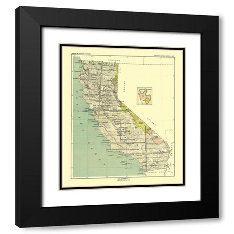 California - Round Valley Reservation - Hoen 1896 Black Modern Wood Framed Art Print with Double Matting by Hoen