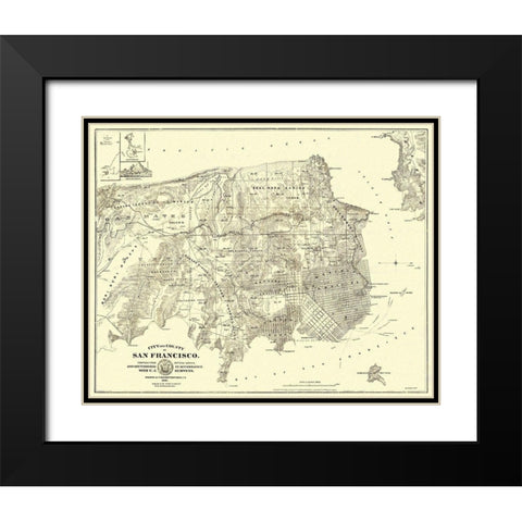 San Francisco California Landowner - Langley 1861 Black Modern Wood Framed Art Print with Double Matting by Langley