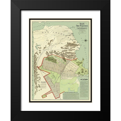 San Francisco, South California Black Modern Wood Framed Art Print with Double Matting by Rand McNally