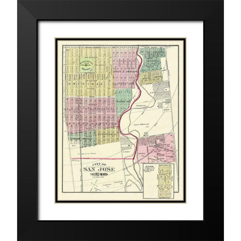 San Jose, 3rd Ward California Landowner Black Modern Wood Framed Art Print with Double Matting by Thompson