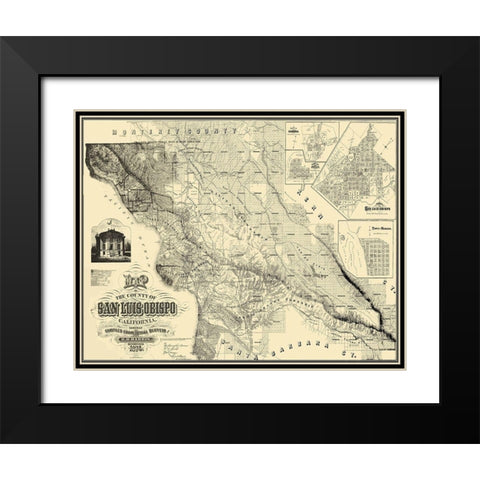 San Luis Obispo California Landowner - Harris 1874 Black Modern Wood Framed Art Print with Double Matting by Harris