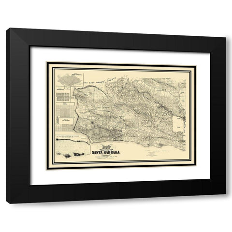 Santa Barbara California Landowner - Huber 1889 Black Modern Wood Framed Art Print with Double Matting by Huber