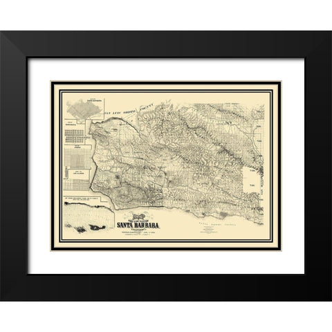 Santa Barbara California Landowner - Huber 1889 Black Modern Wood Framed Art Print with Double Matting by Huber