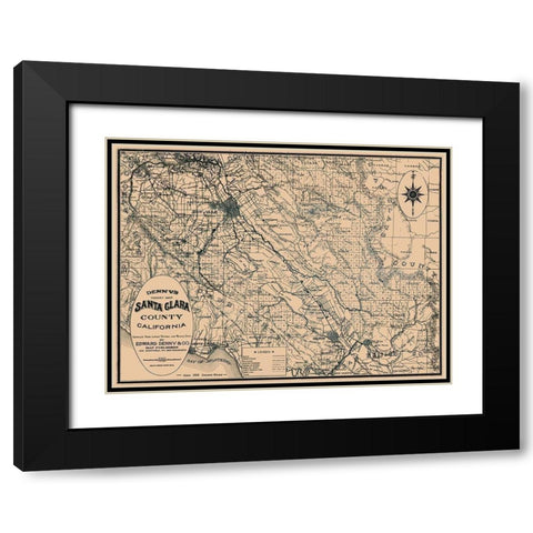Santa Clara California - Denny 1913 Black Modern Wood Framed Art Print with Double Matting by Denny