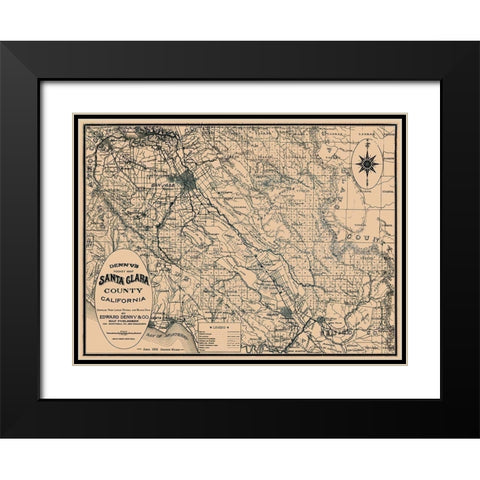 Santa Clara California - Denny 1913 Black Modern Wood Framed Art Print with Double Matting by Denny