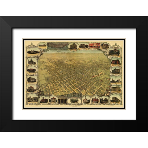 San Jose California - Stone 1901 Black Modern Wood Framed Art Print with Double Matting by Stone