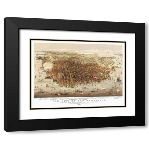 San Francisco California - Currier 1878 Black Modern Wood Framed Art Print with Double Matting by Currier