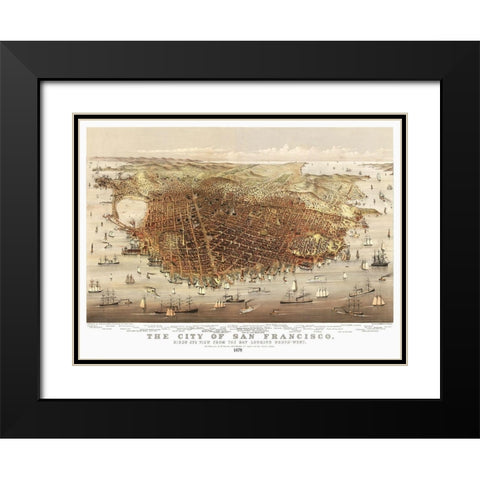 San Francisco California - Currier 1878 Black Modern Wood Framed Art Print with Double Matting by Currier