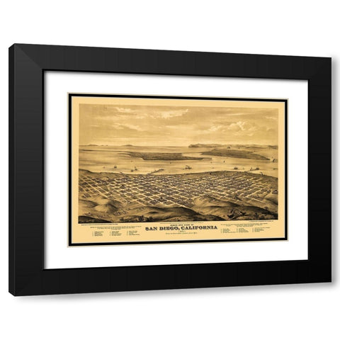San Diego California - Bancroft 1876 Black Modern Wood Framed Art Print with Double Matting by Bancroft