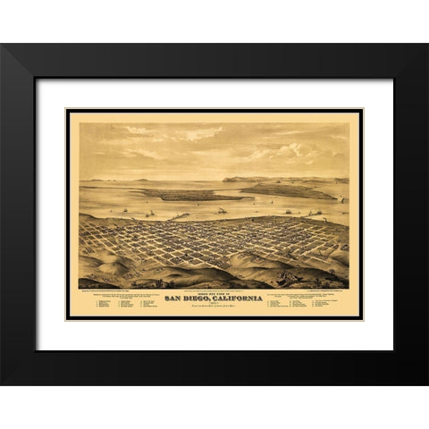 San Diego California - Bancroft 1876 Black Modern Wood Framed Art Print with Double Matting by Bancroft