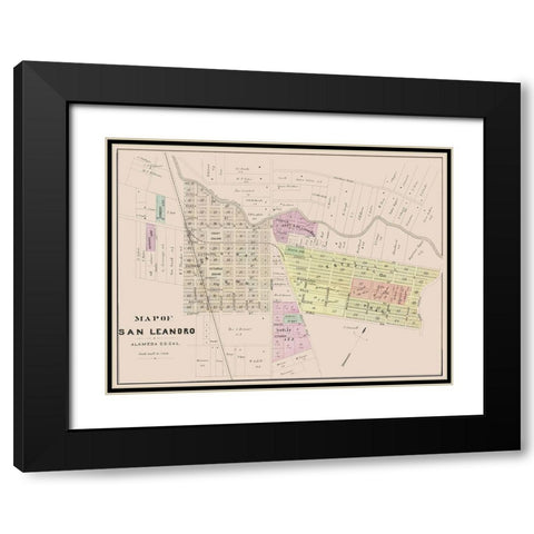 San Leandro California Plan - Thompson 1878 Black Modern Wood Framed Art Print with Double Matting by Thompson