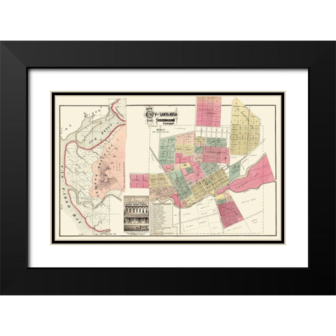 Santa Rosa California Plan - Marr 1876 Black Modern Wood Framed Art Print with Double Matting by Marr