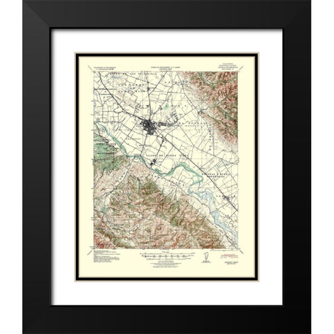 Salinas California Quad - USGS 1940 Black Modern Wood Framed Art Print with Double Matting by USGS