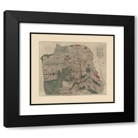 San Francisco California - Burnham 1905 Black Modern Wood Framed Art Print with Double Matting by Burnham