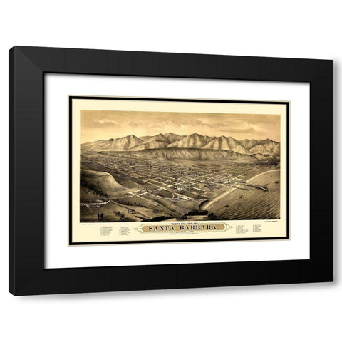 Santa Barbara California Looking North Black Modern Wood Framed Art Print with Double Matting by Bancroft