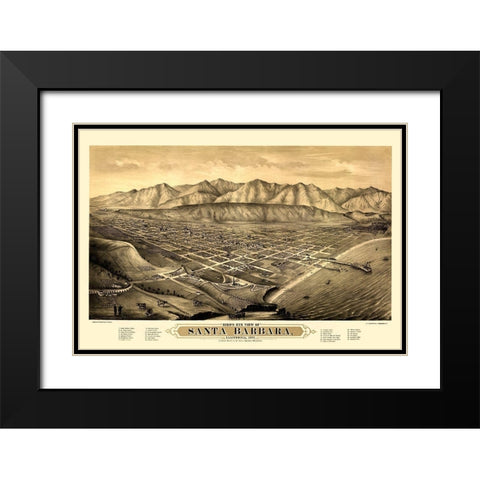 Santa Barbara California Looking North Black Modern Wood Framed Art Print with Double Matting by Bancroft