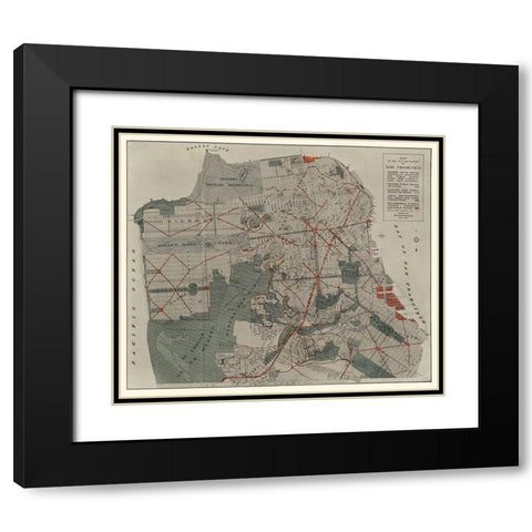 San Francisco California - Bennett 1905 Black Modern Wood Framed Art Print with Double Matting by Bennett