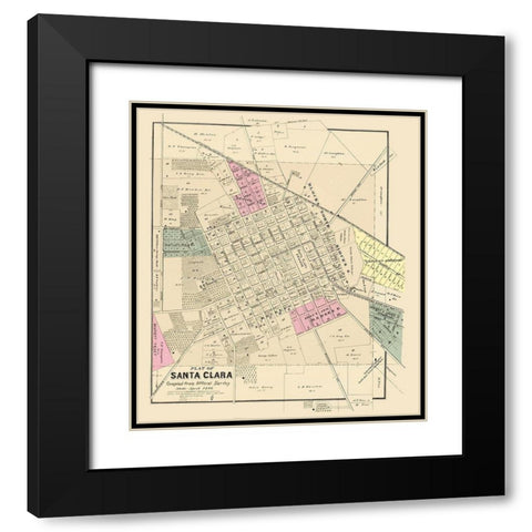 Santa Clara California Landowner - Thompson 1866 Black Modern Wood Framed Art Print with Double Matting by Thompson