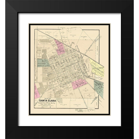 Santa Clara California Landowner - Thompson 1866 Black Modern Wood Framed Art Print with Double Matting by Thompson