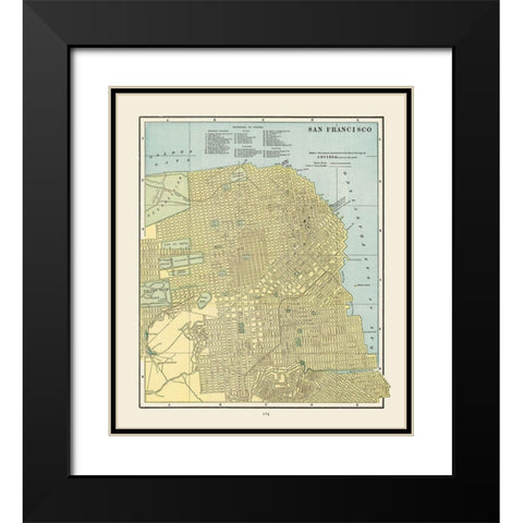 San Francisco California - Cram 1892 Black Modern Wood Framed Art Print with Double Matting by Cram