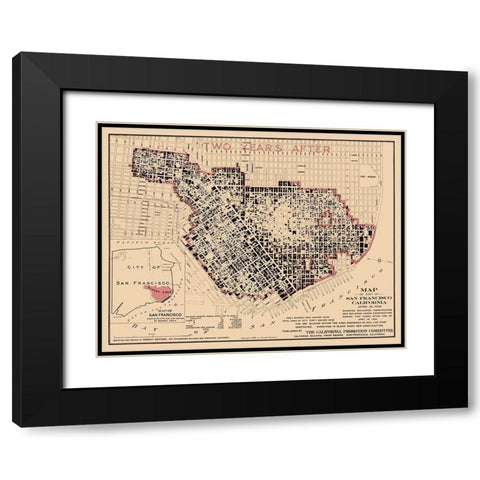 San Francisco California - Punnett 1908  Black Modern Wood Framed Art Print with Double Matting by Punnett