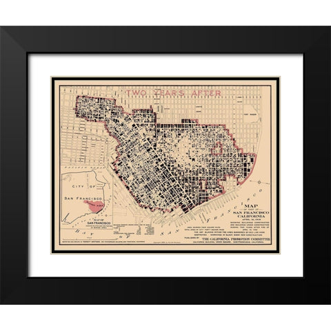 San Francisco California - Punnett 1908  Black Modern Wood Framed Art Print with Double Matting by Punnett