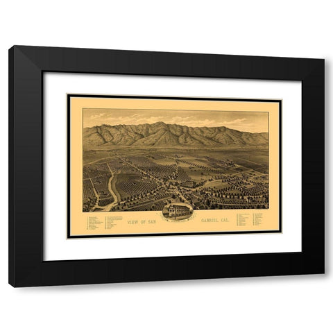 San Gabriel California - Morse 1893  Black Modern Wood Framed Art Print with Double Matting by Morse