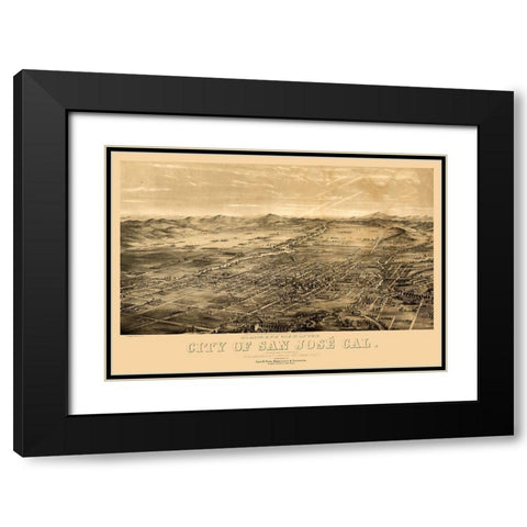 San Jose California - Gifford 1869  Black Modern Wood Framed Art Print with Double Matting by Gifford