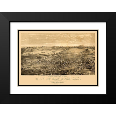 San Jose California - Gifford 1869  Black Modern Wood Framed Art Print with Double Matting by Gifford
