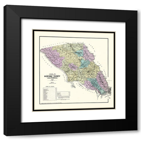 Sonoma California Landowner - Thompson 1877 Black Modern Wood Framed Art Print with Double Matting by Thompson