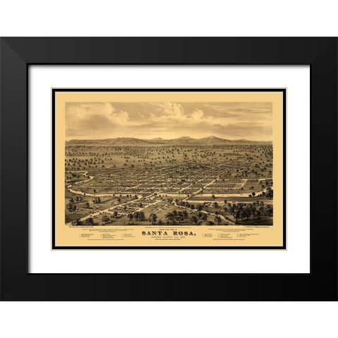 Santa Rosa California - Glover 1876  Black Modern Wood Framed Art Print with Double Matting by Glover