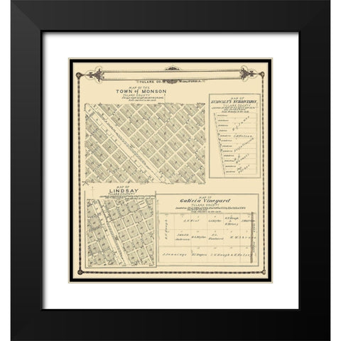 Lindsay, Monson California - Thomas 1892 Black Modern Wood Framed Art Print with Double Matting by Thomas