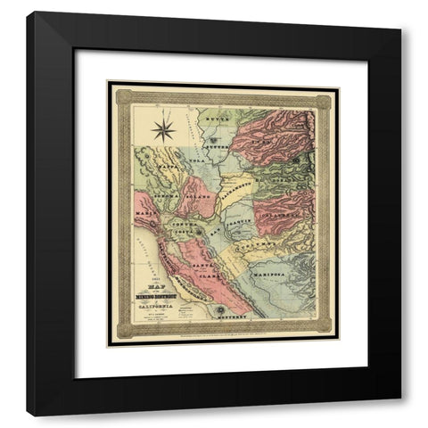 Mining District of California - Jackson 1851 Black Modern Wood Framed Art Print with Double Matting by Jackson