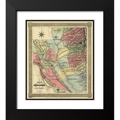 Mining District of California - Jackson 1851 Black Modern Wood Framed Art Print with Double Matting by Jackson