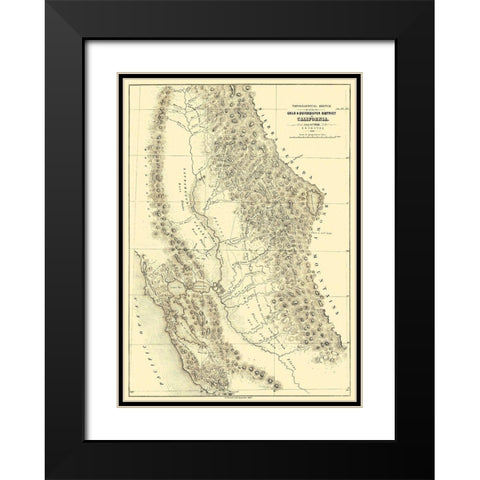 Gold Quicksilver District of California - Ord 1848 Black Modern Wood Framed Art Print with Double Matting by Ord