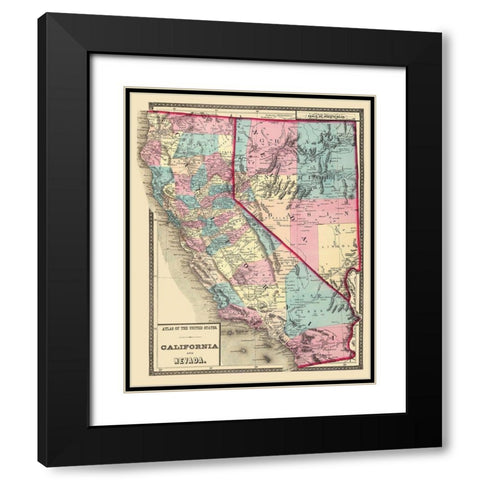 California, Nevada - 1872 Black Modern Wood Framed Art Print with Double Matting by Unknown