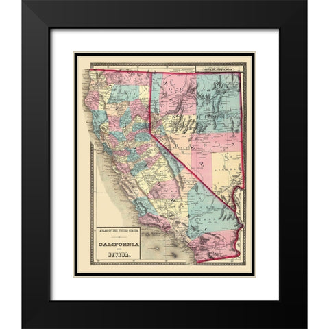 California, Nevada - 1872 Black Modern Wood Framed Art Print with Double Matting by Unknown