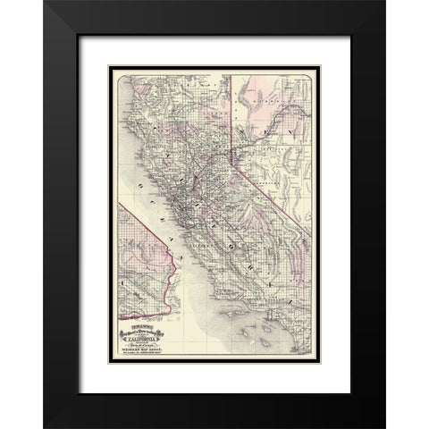 California - Cram 1875 Black Modern Wood Framed Art Print with Double Matting by Cram